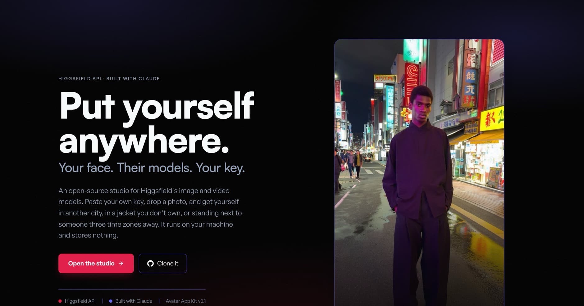 El banner de Avatar App Kit: la aplicación corriendo, con las recetas y los resultados generados