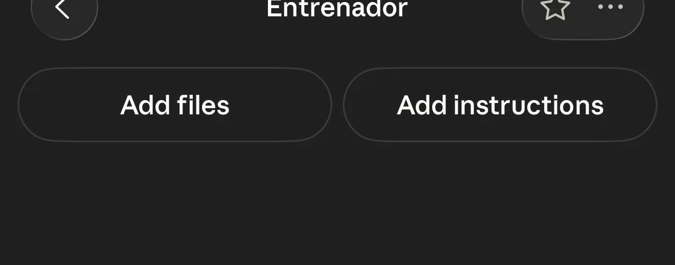 Proyecto llamado Entrenador con los botones «Add files» y «Add instructions»