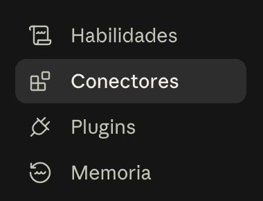 Menú de Personalizar con cuatro opciones: Habilidades, Conectores (seleccionada), Plugins y Memoria