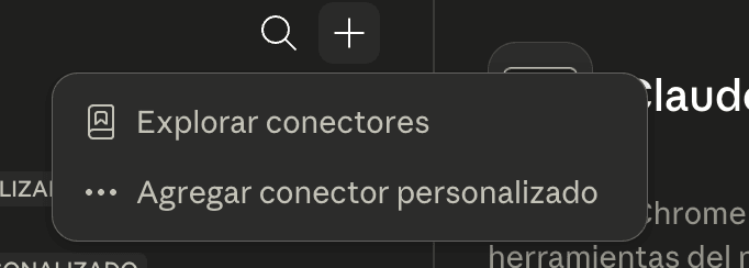 Menú desplegable con las opciones Explorar conectores y Agregar conector personalizado