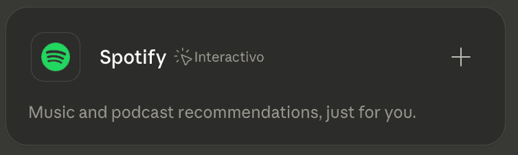 Tarjeta del conector de Spotify en Claude con la etiqueta Interactivo
